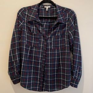 Joie Navy Classic Plaid Button Down Shirt Small